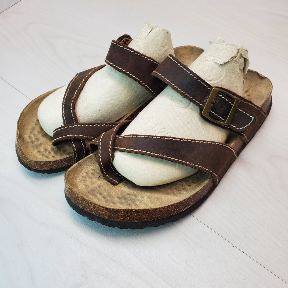 Maui Island Brown Leather‎ Strap Cork Footbed Sandals Womens Size 9M